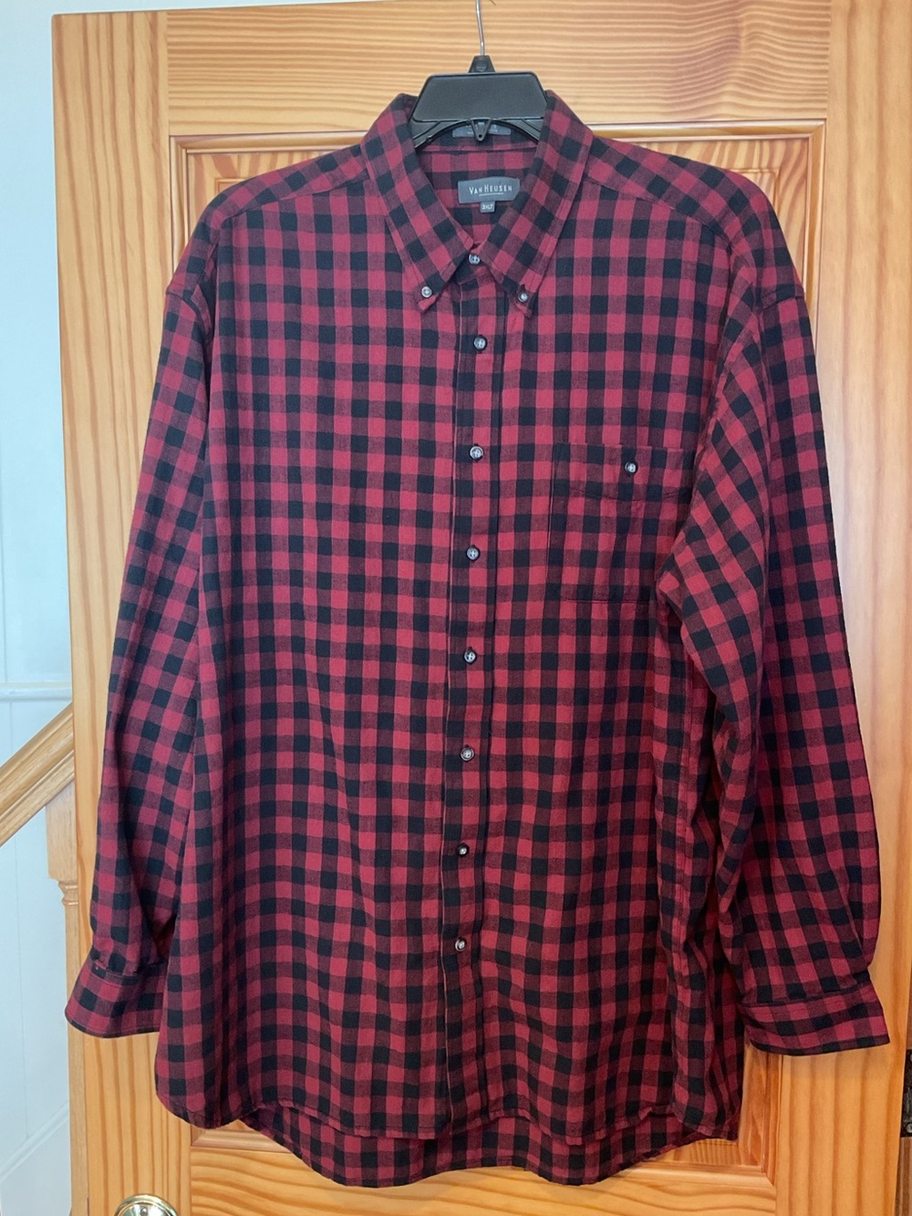 VINTAGE VAN HEUSEN PREMIUM FLANNEL SHIRT BUFFALO PLAID MENS SZ 3XLT RED BLACK
